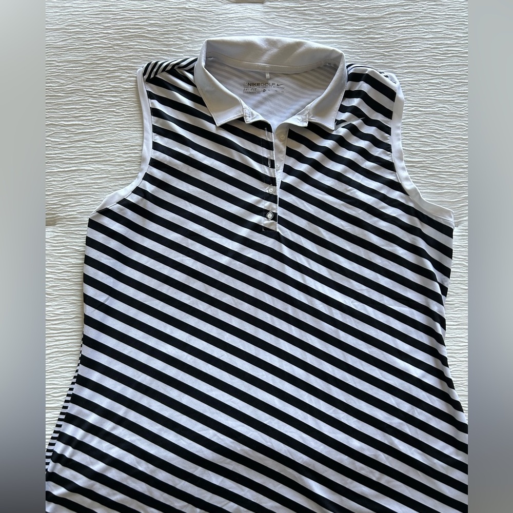Nike Golf Dri Fit Precision Print Sleeveless Polo White & Black Women's Size XL